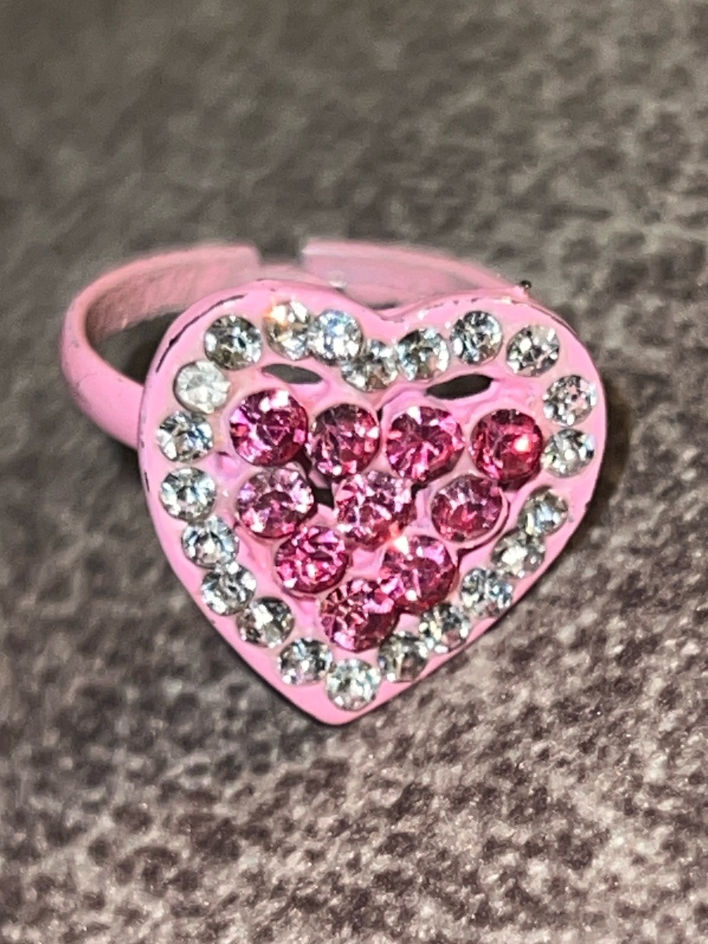 Pink Heart Rhinestone Adjustable Ring